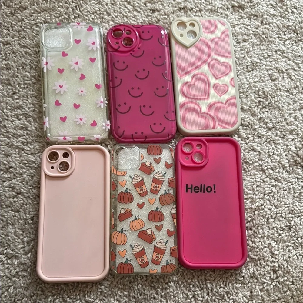 Set of Six Pink and Cream Phone Cases